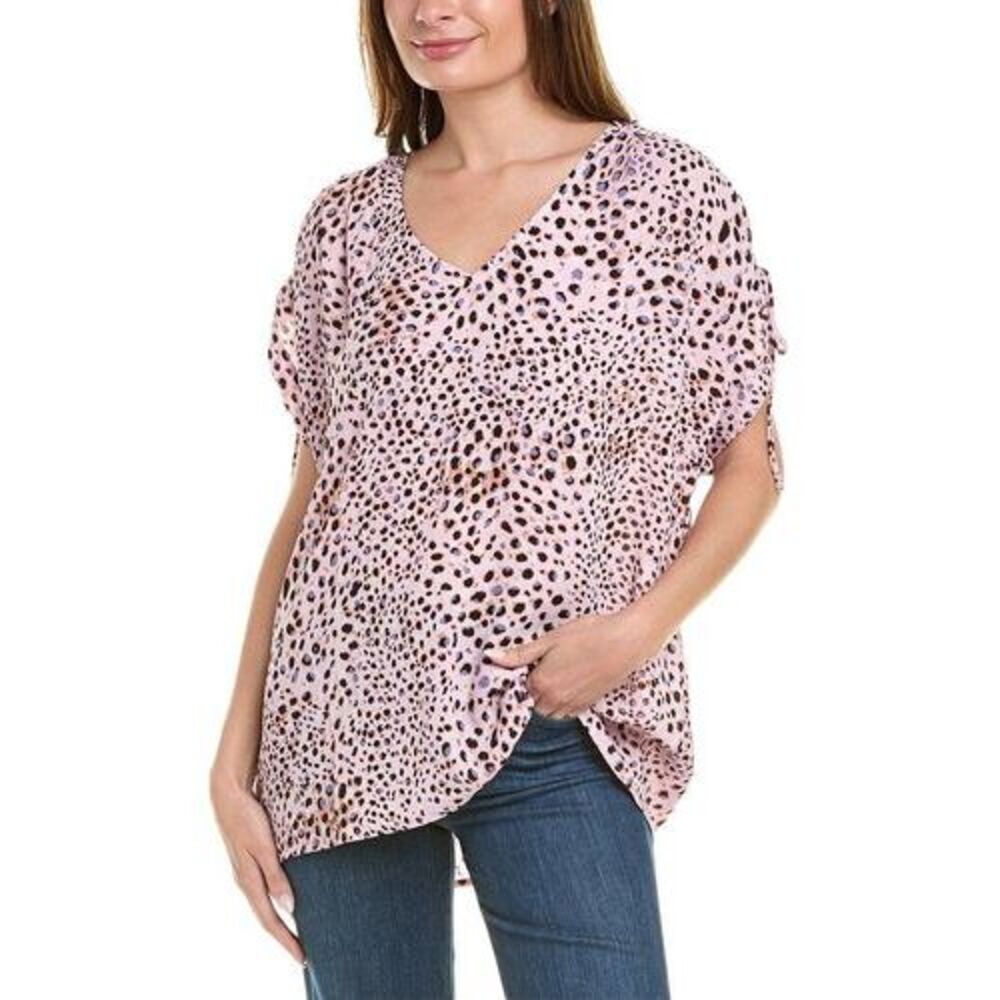 CABi‎ Seaside Top 5980 Womens Blouse Large Purple Animal Print Leopard VNeck
